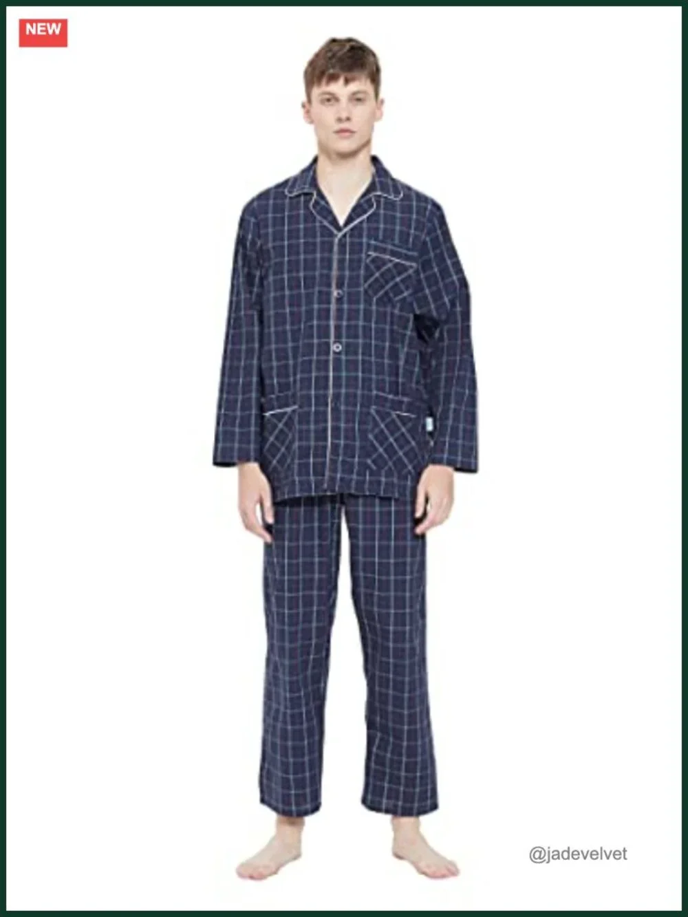 Men's 100% Cotton Pajama Set Button Down Long Sleeve Sleepwear